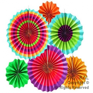 ADORNO GUIRNALDA ABANICO ROSETAS CARTULINA DISE�O MULTICOLOR KIT X 6 UNIDADES